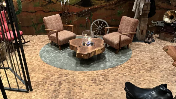 Couchtisch Eiche natur mit Feuerstelle | Durchmesser 65 cm  Nr 45