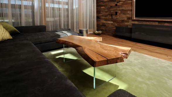 Couchtisch aus einem Baumstamm