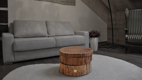 Design Couchtisch aus einem Baumstamm