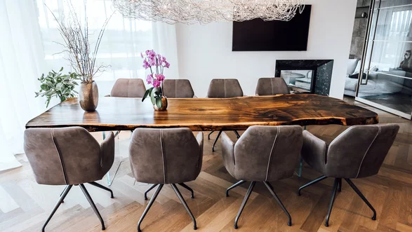 Esstisch mit Epoxyharz Nussbaum natur | 300x100 cm  Nr. 116